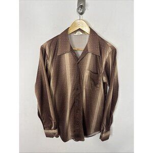 Vintage Charisma Townline 70s Disco Men M 15.5 Brown Groovy Button Shirt